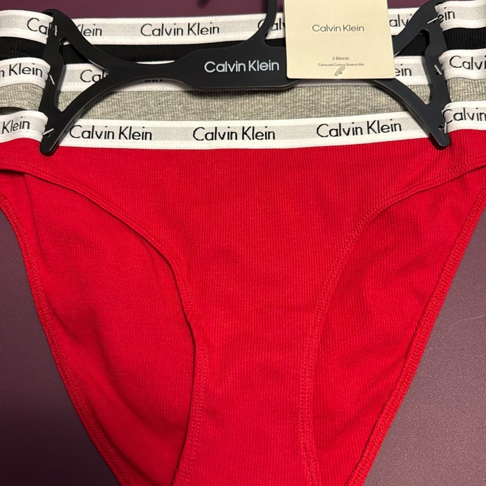 Calvin Klein three pack ribbed cotton bikini panties, new